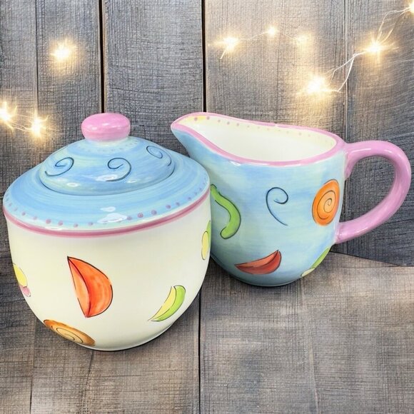Dansk Ratatouille Creamer And Sugar Bowl Set Ceramic Hand Painted Multicolored - Picture 1 of 16